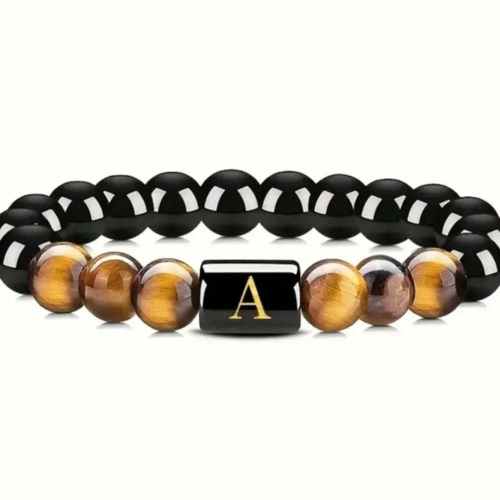 Men's Tiger Eye Initial Bead Bracelet